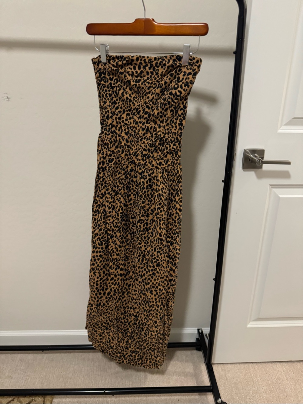 Strapless Leopard Print Maxi Dress